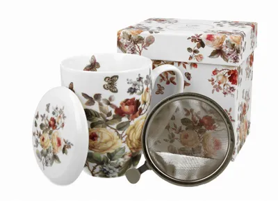 Produktbild von DUO FLORAL Becher 380 ml ZAHRA mit Teesieb, New Bone China Porzellan