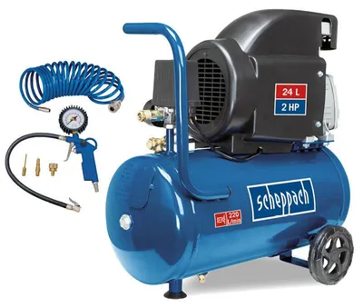 Produktbild von Scheppach 8bar Druckluft Kompressor HC26 Set 24L mit Spiralschlauch Reifenfüller **