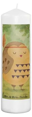 Produktbild von Mr. & Mrs. Panda Stumpenkerze Eule Federschmuck Design 29 x 8 cm XL - Weiß - Geschenk, Dekoration, Bedruckte Kerze, Erinnerungskerze, Erinnerungslicht, Abenteuer