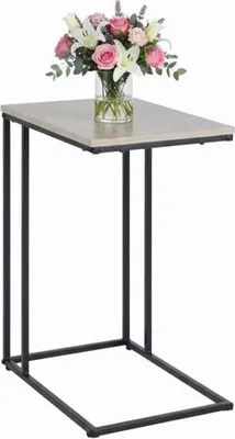 Image de Table d'appoint en forme de C, plateau imitation bois, structure en métal