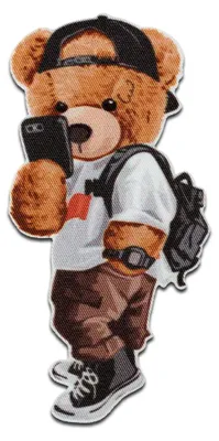 Obrázek produktu pro Mono-Quick bear with mobile phone animal - nášivka, nažehlovací nášivka, nášivka, nášivky, k nažehlení, velikost: 8,6 x 4,3 cm