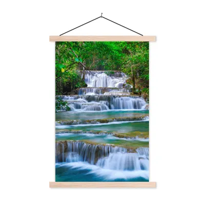 Produktbild von MuchoWow® Textilposter Wasserfall - Bäume - Natur - Dschungel 40x60 cm mit holzfarbenen Rahmen - Poster