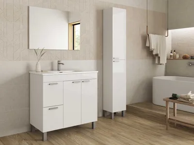 Produktbild von Badezimmer-Set >AKTIVA< in weiß glänzend - 80x80x45 (BxHxT)