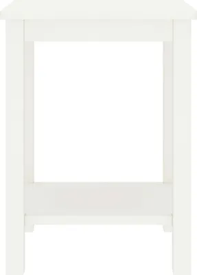 A white wooden nightstand is shown against a white background.