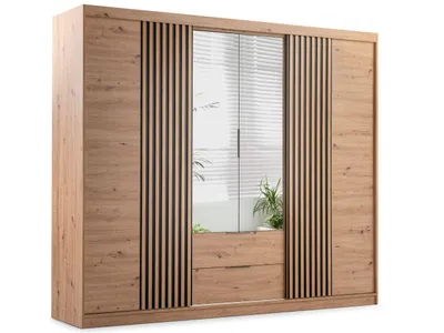 Produktbild von Kleiderschrank MAJORKA mit Schiebetüren, Spiegel und Lamellenfronten – 250 x 213 x 59 cm