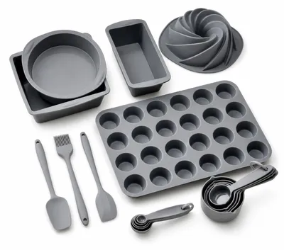 Immagine prodotto di Omgoods - Set di 18 stampi in silicone per la cottura - Include stampi per muffin e spatola per impasto