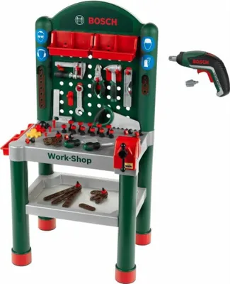Produktbild von klein Theo Klein 8314 - Bosch Werkbank grün inklusive Ixolino, Maße aufgebaut ca. 50x37x105 cm, ab 3 Jahren