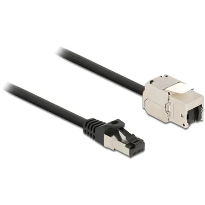 Produktbild von Delock Kabel RJ45 Stecker zu Keystone Modul RJ45 Buchse Cat.6A 2 m schwarz
