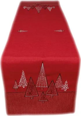 Produktbild von Tischwäsche Tischläufer Stickerei Tannenbäume Winter Weihnachten Deko 40 x 140 cm - rot
