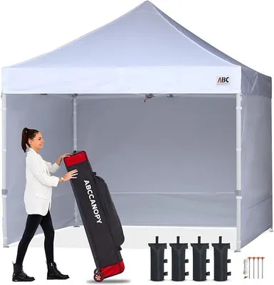 Obrázek produktu pro Mobilní pavilon pro festival, ochrana proti slunci, s 4 bočními stěnami, rozměry 2,5 x 2,5 m, komerční řada, bílá barva