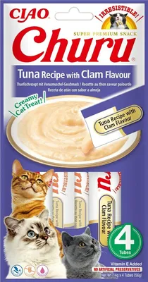 Produktbild von CHURU Thunfisch mit Muscheln Leckerli für Katzen 4x14g