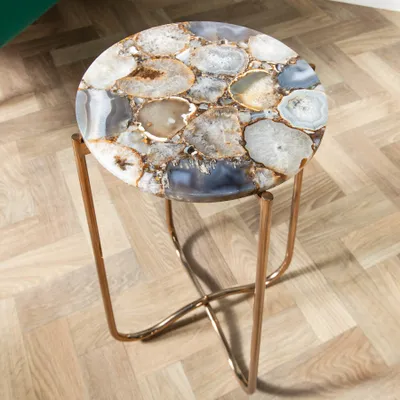 Produktbild von riess-ambiente Runder Beistelltisch NOBLE I 35cm Edelstein Achat klappbar goldenes Metallgestell Couchtisch Tisch