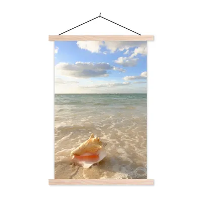 Produktbild von MuchoWow® Textilposter Muschel - Meer - Himmel 120x180 cm mit holzfarbenen Rahmen - Textil-Plakat