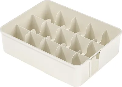 Produktbild von Socken- und Unterwäsche-Organizer aus Kunststoff mit 15 Fächern, Aufbewahrungsbox für Schubladen, Kleiderbügel und mehr, weiß