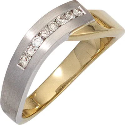 Produktbild von Ring Damenring mit 8 Diamanten Brillanten 585 Gold Gelbgold Weißgold bicolor Innenumfang 54mm  Ø17.2mm