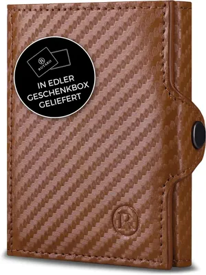 Imagen del producto de Billetera delgada de cuero de ante genuino de RUTAKO, con protección RFID, 7 compartimentos para tarjetas, un compartimento para monedas y un compartimento para billetes, un monedero compacto para mujeres y hombres