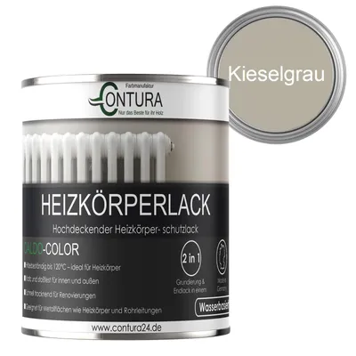 Produktbild von Contura 750ml Heizkörperlack Seidenmatt Heizungslack Heizkörperfarbe Heizung Farbe Radiator Metalllack - Kieselgrau RAL 7032