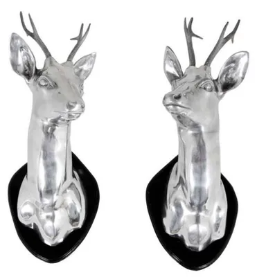 Produktbild von Casa Padrino Wanddekoration / Wandfiguren Hirsche Silber - Luxus Wandgeweihe