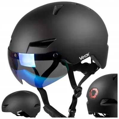 Produktbild von Vayox Fahrradhelm Street VA0423BMM Verstellbar von 55 bis 58 CM - Größe M - mit Schutzbrille, mit LED-Beleuchtung - Schwarz Matt