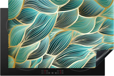 Produktbild von KitchenYeah© Herdabdeckplatte Muster - Gold - Abstrakt - Welle , 81x52cm, Küche Deko, Glaskeramikkochfeld Herdabdeckung, Abdeckplatte fùr Kochfeld