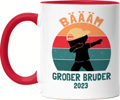Produktbild von Bäääm! Großer Bruder 2023 Tasse  Geschenk Ankündigung Dab Geburt Babynews Tasse Rot