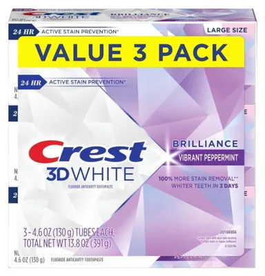 Obrázek produktu pro Crest 3D White Brilliance Bělící Zubní Pasta Peppermint – Sada 3 kusů - 3x130g