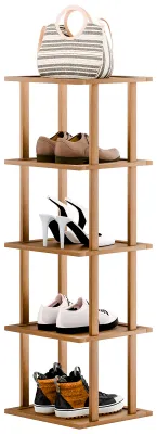 Produktbild von Vertikales Schuhregal mit 5/6/7/8 Ebenen, schmales Schuhregal aus Bambus, kleiner Schuhorganizer, platzsparendes Eckschuhregal, hoher Schuhturm, freistehendes Schuhregal für Eingangsbereich und Kleiderschrank
