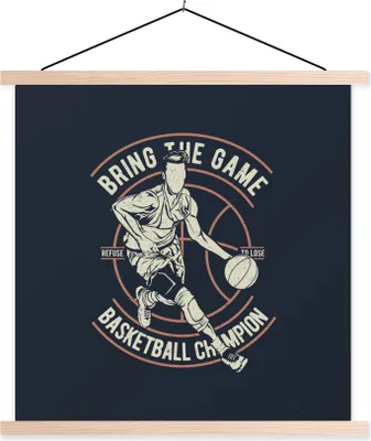 Produktbild von MuchoWow® Textilposter Basketball - Sport - Jahrgang 60x60 cm mit holzfarbenen Rahmen - Wanddekoration