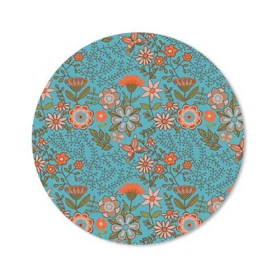 Produktbild von MuchoWow® Mauspad Mousepad Bohème - Blumen - Orange - Retro - Design 50x50 cm - Mousepads - Maus Mat - Pad - Mausunterlage - Vinyl
