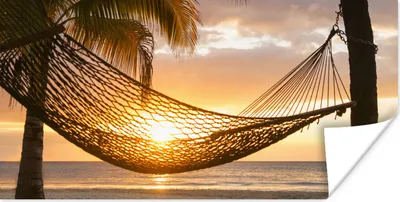 Produktbild von MuchoWow® Poster Hängematte am Strand bei Sonnenuntergang in Jamaika 120x60 cm - Bild