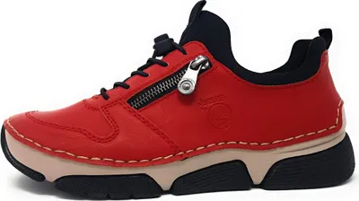 Image de Chaussures de sport pour femmes Rieker, lacets, couleur rouge, style décontracté