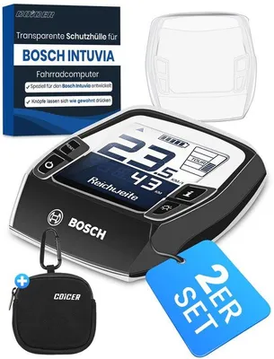 Produktbild von E-Bike Displaybeschutzset mit 2 Stücken, 1 Neopreen-Tasche für Intuvia Display-Schutz gegen Wasser und Staub | transparent und wasserdicht | Displaybeschutz-Set für E-Bikes Zubehör