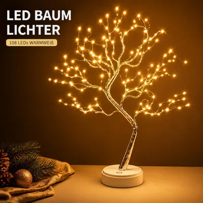 Produktbild von 108 LED Weihnachtsdeko Bonsai Baum Lampe, Warmweißes Weihnachtslicht, Touch-Schalter, USB/Batteriebetrieben, Adventsdeko Winterdeko Tischdeko Zuhause