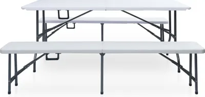 Immagine prodotto di Tavolo Giardino Pieghevole 2 Panche 180cm Acciaio e HDPE Bianco