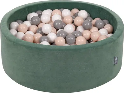 Produktbild von KiddyMoon rund bällebad velvet bällepool 90x30cm/200 bälle ∅ 7cm ballgruben für babys spielbad kleinkinder, hergestellt in der eu, waldgrün: pastellbeige/grau/weiß