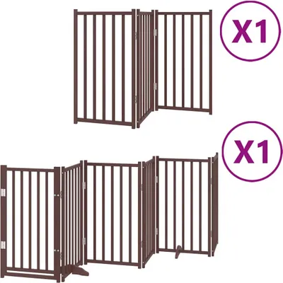 Immagine prodotto di vidaXL Cancelletto per cani 9 pezzi con porta Pieghevole Marrone 450 cm Legno di pioppo