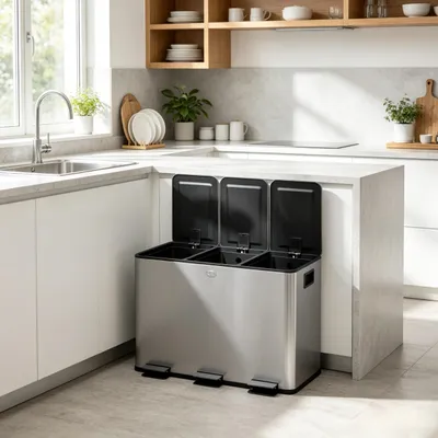 Produktbild von Küchenmülleimer, Mülltrennsystem, 3 Fächer je 10L, herausnehmbare Inneneimer