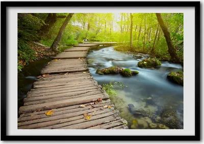 Produktbild von Bild - Bilderrahmen - 100 cm x 70 cm - MDF - Rahmen - Foto - Wandkunst Der Weg auf dem Fluss