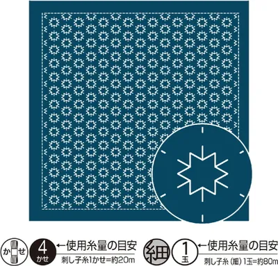 Produktbild von Olympus Hitomezashi-Sashiko-Stempel-Sampler (nur Stoff) „Hana Fukin (Navy) Konpeitou“, 33 x 33 cm, Original aus Japan
