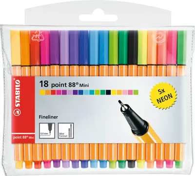 Produktbild von Fineliner - STABILO point 88 Mini - 18er Pack - mit 18 verschiedenen Farben inklusive 5 Neonfarben