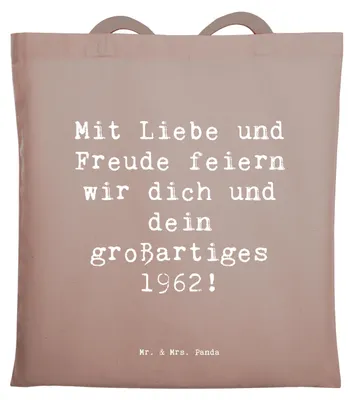 Produktbild von Mr. & Mrs. Panda Tote Bag Spruch 1962 Geburtstag - Braun Pastell - Geschenk, canvas tasche, Alter, Geburtsjahr, Jubiläum, Liebe, Jutebeutel, Einkaufstasche, Glückwunsch