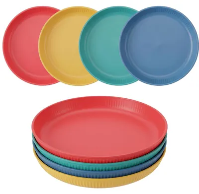 Productafbeelding van Herbruikbare plastic borden - campingbestek - 4 stuks - 22,5 x 3,2 cm