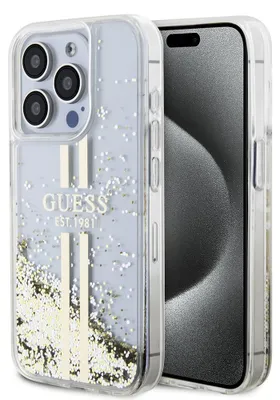 Image de Guess Guhcp15Llfcsegt Iphone 15 Pro 6.1 Transparent Hardcase Liquid Glitter Gold Stripes