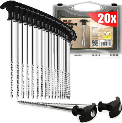 Produktbild von com-four® 20x Zelt-Heringe aus Stahl - robuste Erdnägel mit Gewinde in Transportbox, für Camping und Outdoor - ideal für normalen und harten Boden, mit T-Griff