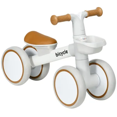 Produktbild von Kinder-Laufrad – Dreirad – Verstellbarer Sattel – Vierrad-Design – Ergonomischer Lenker – Geeignet für Kinder von 1 bis 3 Jahren – Weiß und Braun