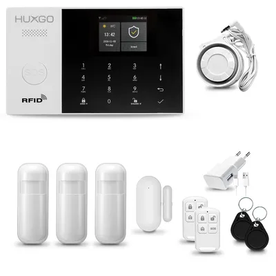 Immagine prodotto di HUXGO HXA005 Sistema di allarme casa WiFi GSM 4G con sirena wireless, con 3 sensori di movimento e sensore porta/finestra, sistema di allarme wireless