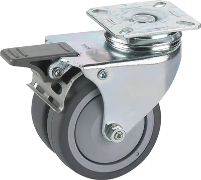 Produktbild von Lenkrolle TPE mit 2 Reifen Rad ø 75 mm Möbelrolle Tragrkaft 80 kg Stahl verzinkt