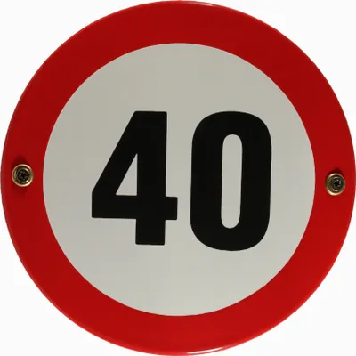 Produktbild von Emaille Schild Tempo 40 Verkehrszeichen Verkehrsschild Geburtstagsschild Emailleschild Verbotsschild