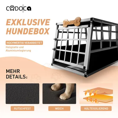 Produktbild von CADOCA® Hundetransportbox Aluminium Hundebox Kofferraum robust verschließbar trapezförmig XL 89x70x51cm Reisebox Autobox Tiertransportbox