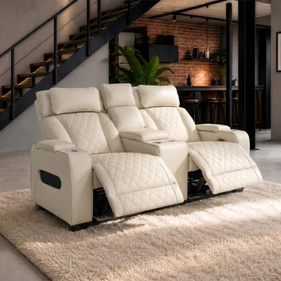 Produktbild von riess-ambiente 2er Kinosessel HOLLYWOOD beige Kunstleder elektrisch Relaxfunktion Getränkehalter USB-Anschlüsse